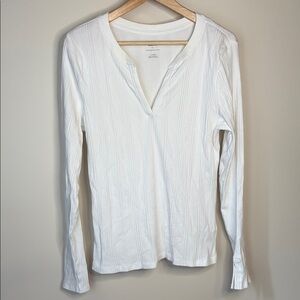 Maeve by Anthropologie White Long Sleeve Ribbed Top